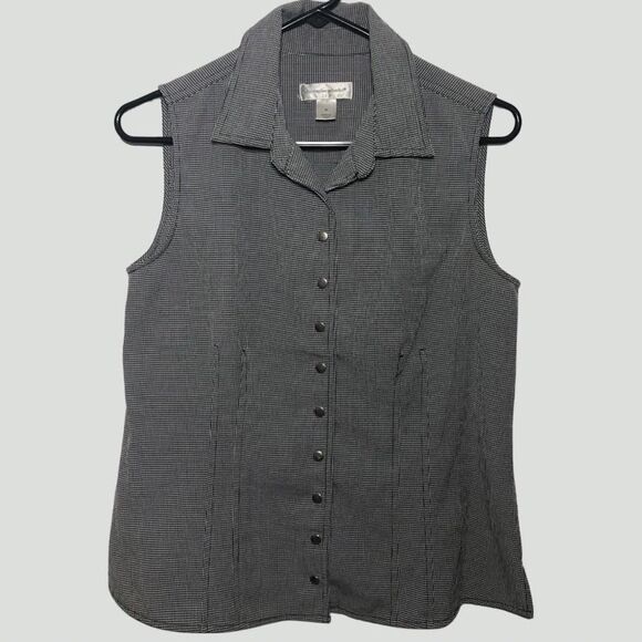 Christopher & Banks Blouse Medium Sleeveless Checkered Collar Buttons Shirt - Picture 1 of 9